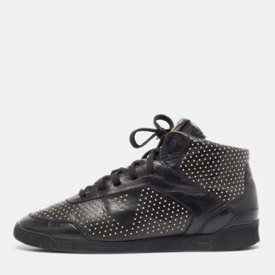 Pre-owned Louis Vuitton Black Leather Studded High Top Sneakers Size 39