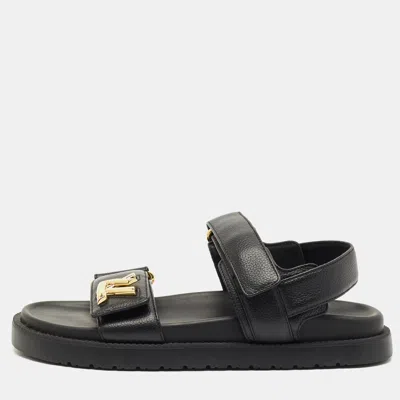 Pre-owned Louis Vuitton Black Leather Sunset Flat Sandals Size 36.5