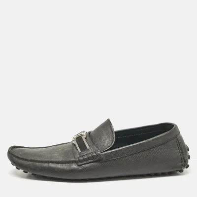Pre-owned Louis Vuitton Black Leather Taiga Hockenheim Slip On Loafers Size 43