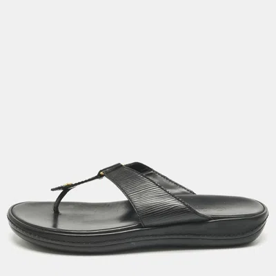 Pre-owned Louis Vuitton Black Leather Thong Sandals Size 39.5