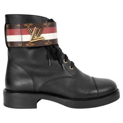 Pre-owned Louis Vuitton Black Leather Wonderland Ranger Boots Shoes 38.5