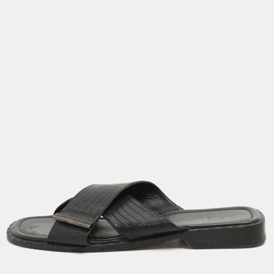 Pre-owned Louis Vuitton Black Lizard Leather Criss Cross Flats Size 43.5