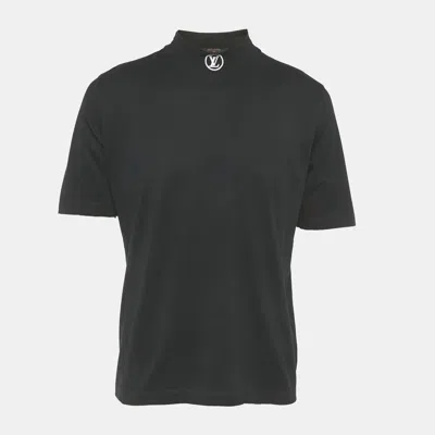 Pre-owned Louis Vuitton Black Logo Embroidered Cotton T-shirt Xl