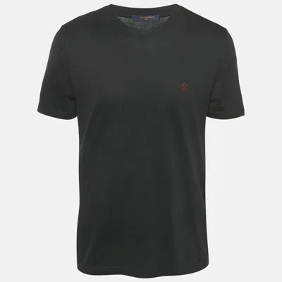 Pre-owned Louis Vuitton Black Logo Embroidery Cotton Crew Neck T-shirt M