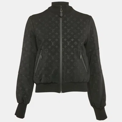 Pre-owned Louis Vuitton Black Logo Jacquard Knit Zip-up Jacket S