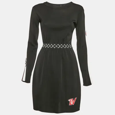 Pre-owned Louis Vuitton Black Logo Patch Stretch Knit Mini Dress Xs