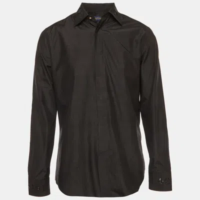 Pre-owned Louis Vuitton Black Logo Sequin Embroidered Poplin Long Sleeve Shirt M