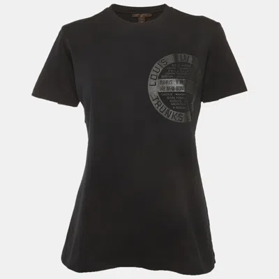 Pre-owned Louis Vuitton Black Logo Stamp Print Jersey T-shirt L