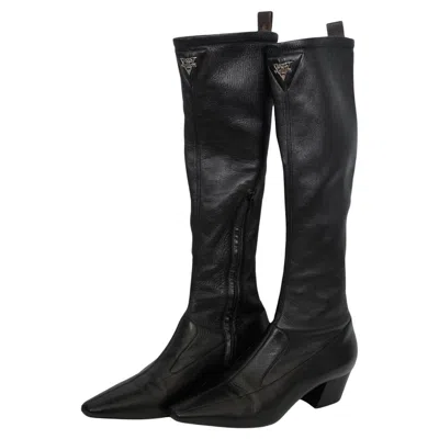 Pre-owned Louis Vuitton Black Long Leather Heeled Boot