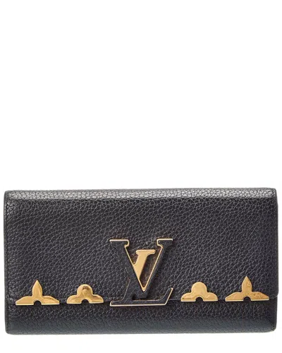 Pre-owned Louis Vuitton Black Lv Taurillon Leather Embellished Capucines Long Wallet (authentic Pre-loved)