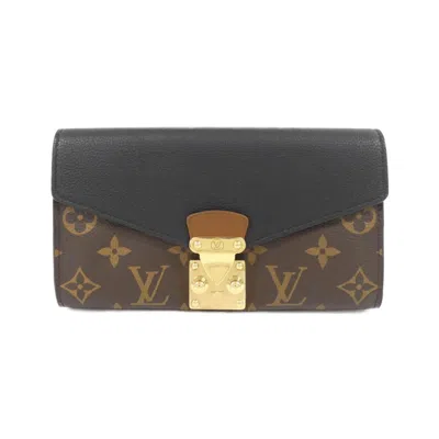 Pre-owned Louis Vuitton Black Marron Coated Canvas Leather Long Wallet (bi-fold) () In Multi