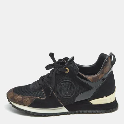 Pre-owned Louis Vuitton Black Mesh And Damier Ebene Canvas Run Away Sneakers Size 38.5