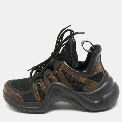 Pre-owned Louis Vuitton Black Mesh And Monogram Canvas Archlight Sneakers Size 36.5
