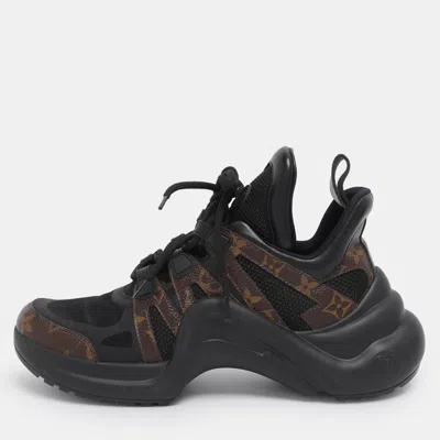 Pre-owned Louis Vuitton Black Mesh And Monogram Canvas Archlight Sneakers Size 38.5