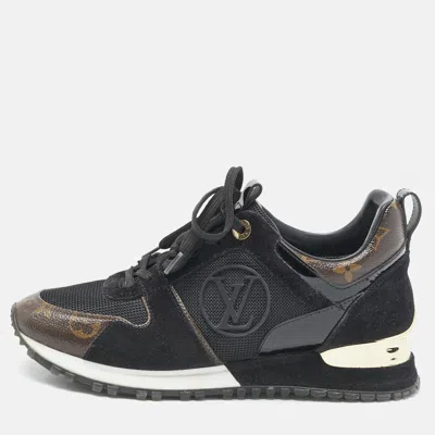 Pre-owned Louis Vuitton Black Mesh And Monogram Canvas Run Away Sneakers Size 36.5