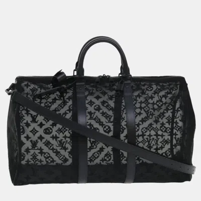 Pre-owned Louis Vuitton Black Mesh Keepall Bandouliere 50 Travel Duffel Bags