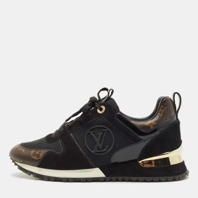 Pre-owned Louis Vuitton Black Mesh Suede And Monogram Canvas Run Away Sneakers Size 38