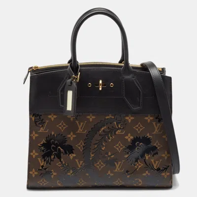 Pre-owned Louis Vuitton Black Monogram Canvas And Leather Blossom City Steamer Mm Bag