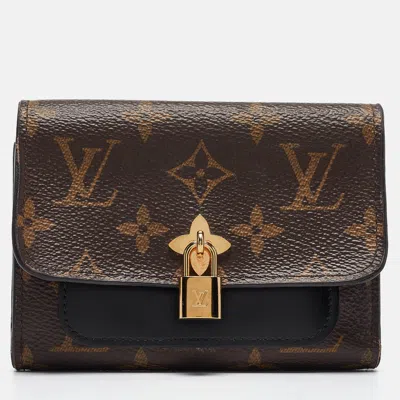 Pre-owned Louis Vuitton Black Monogram Canvas And Leather Flower Lock Wallet