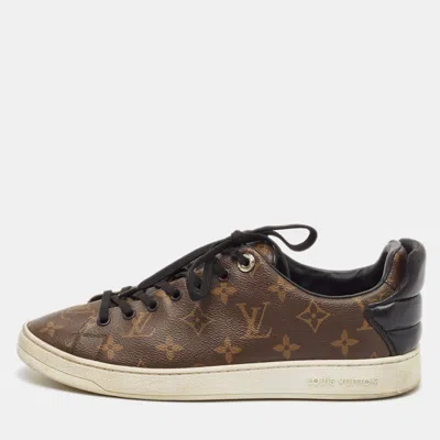 Pre-owned Louis Vuitton Black Monogram Canvas And Leather Frontrow Low Top Sneakers Size 40.5