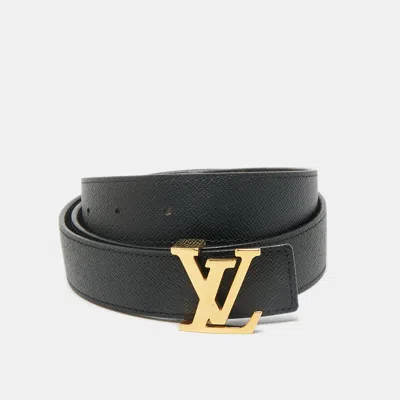 Pre-owned Louis Vuitton Black Monogram Canvas And Leather Lv Initiales Reversible Belt 85cm