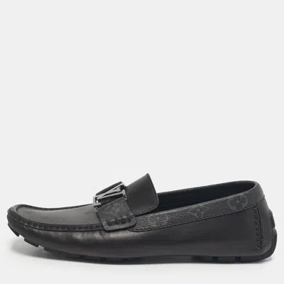 Pre-owned Louis Vuitton Black Monogram Canvas And Leather Monte Carlo Loafers Size 41
