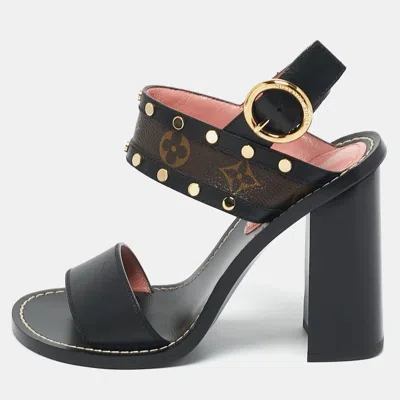 Pre-owned Louis Vuitton Black Monogram Canvas And Leather Passenger Heeled Sandals Size 37