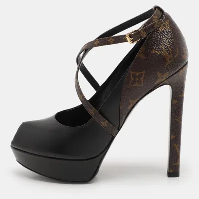 Pre-owned Louis Vuitton Black Monogram Canvas And Leather Temptation Pumps Size 37.5