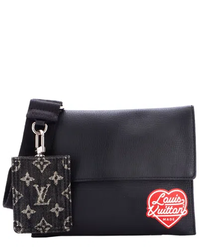 Pre-owned Louis Vuitton Black Monogram Denim & Taurillon Leather Nigo Trio Messenger  Pouch (authentic Pre-lov
