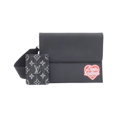 Pre-owned Louis Vuitton Black Monogram Denim Leather Pouch Shoulder Bag ()
