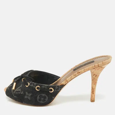 Pre-owned Louis Vuitton Black Monogram Denim Mules Size 37