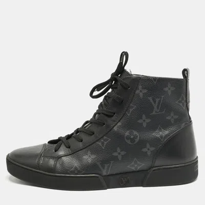 Pre-owned Louis Vuitton Black Monogram Eclipse Canvas And Leather Match Up High Top Sneakers Size 40