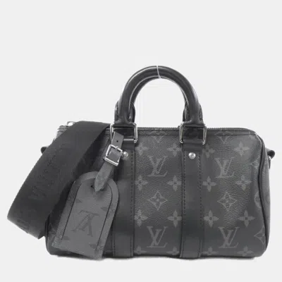 Pre-owned Louis Vuitton Black Monogram Eclipse Reverse Keepall Bandouliere Boston Bag 25 Cm