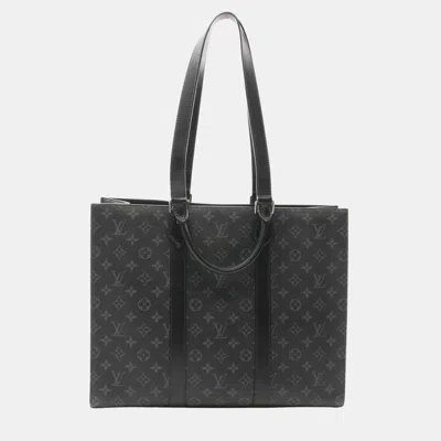 Pre-owned Louis Vuitton Black Monogram Eclipse Coated Canvas Leather Sac Plat 24h