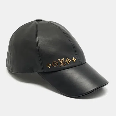Pre-owned Louis Vuitton Black Monogram Embellished Leather Baseball Cap M