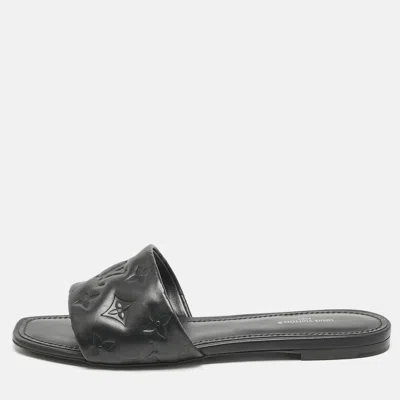 Pre-owned Louis Vuitton Black Monogram Embossed Leather Revival Flat Slide Sandals Size 39