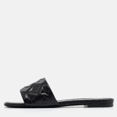 Pre-owned Louis Vuitton Black Monogram Embossed Leather Revival Flat Slides Size 38
