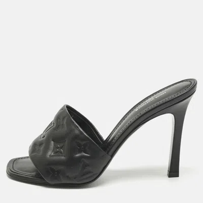 Pre-owned Louis Vuitton Black Monogram Embossed Leather Revival Slide Sandals Size 38