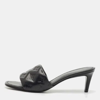 Pre-owned Louis Vuitton Black Monogram Embossed Leather Revival Slide Sandals Size 38.5