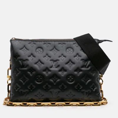 Pre-owned Louis Vuitton Black Monogram Embossed Puffy Lambskin Coussin Pm