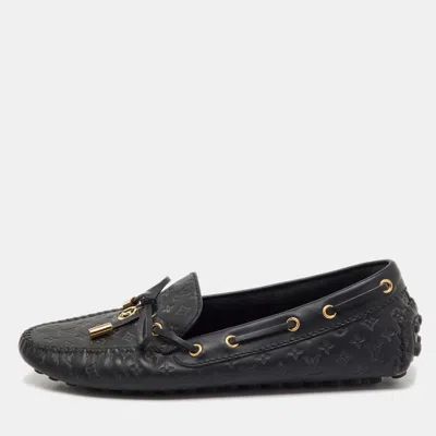 Pre-owned Louis Vuitton Black Monogram Empreinte Leather Gloria Loafers Size 37.5
