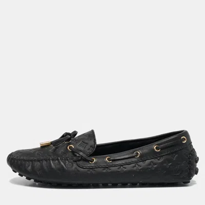 Pre-owned Louis Vuitton Black Monogram Empreinte Leather Gloria Loafers Size 38