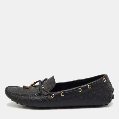 Pre-owned Louis Vuitton Black Monogram Empreinte Leather Gloria Loafers Size 38.5
