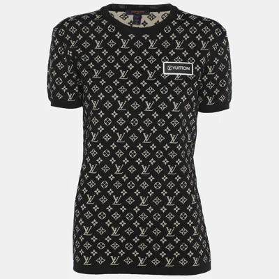 Pre-owned Louis Vuitton Black Monogram Jacquard Knit Crew Neck Half Sleeve T-shirt S