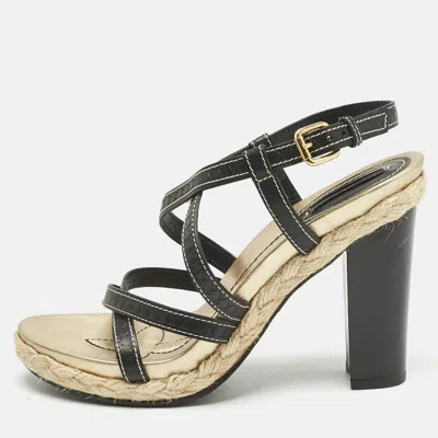 Pre-owned Louis Vuitton Black Monogram Leather Ankle Strap Sandals Size 38