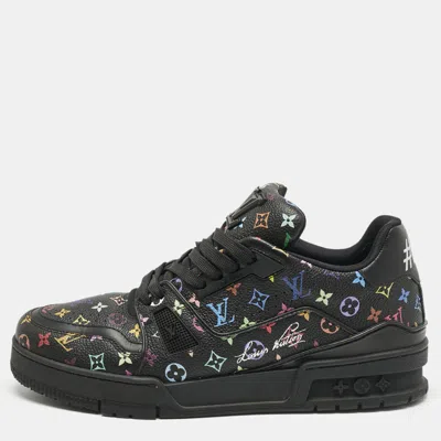 Pre-owned Louis Vuitton Black Monogram Leather Lv Trainer Maxi Lace Up Sneakers Size 40.5