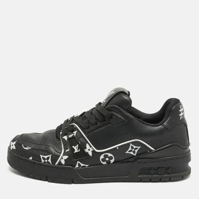 Pre-owned Louis Vuitton Black Monogram Leather Lv Trainer Sneakers Size 40