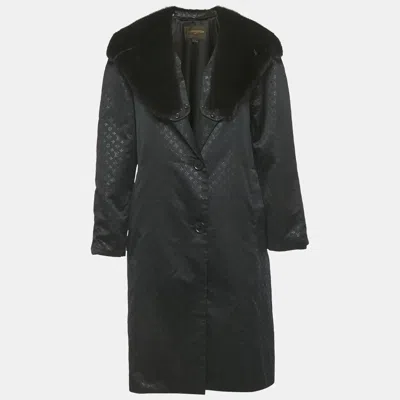 Pre-owned Louis Vuitton Black Monogram Lurex Silk Detachable Mink Fur Coat M