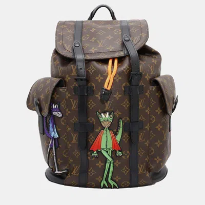 Pre-owned Louis Vuitton Black Monogram Macassar Lv Friend Christopher Pm Backpack