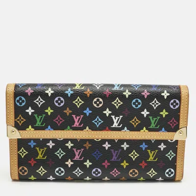Pre-owned Louis Vuitton Black Monogram Multicolore Canvas Porte Tresor International Wallet